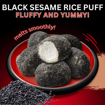 Funwari Meijin Black Sesame Mochi Rice Puffs – Kurogoma Snack, 3 Pack Echigo Seika