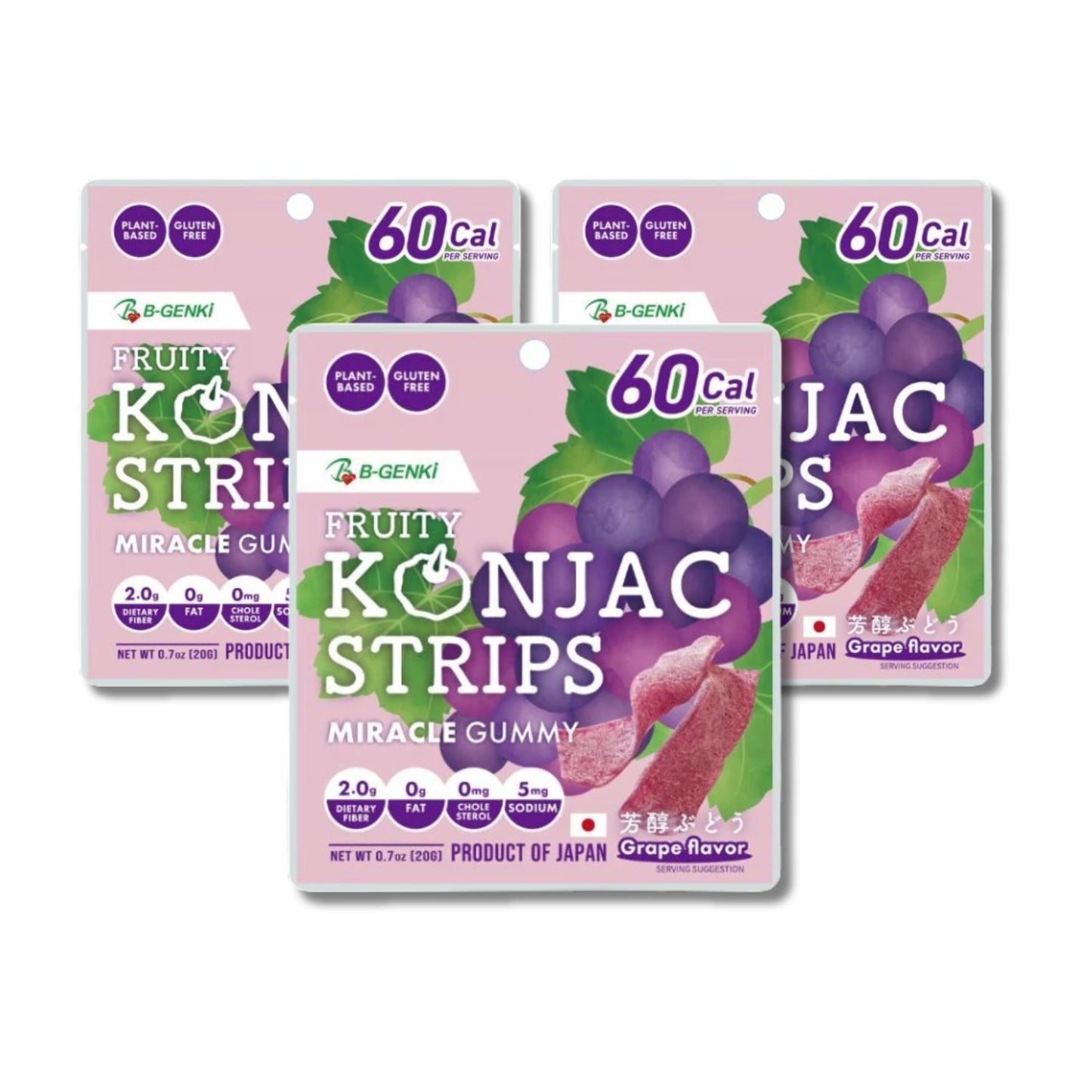 B-GENKi Fruity Konjac Strips Grape 0.7oz (20g), 3 Bags