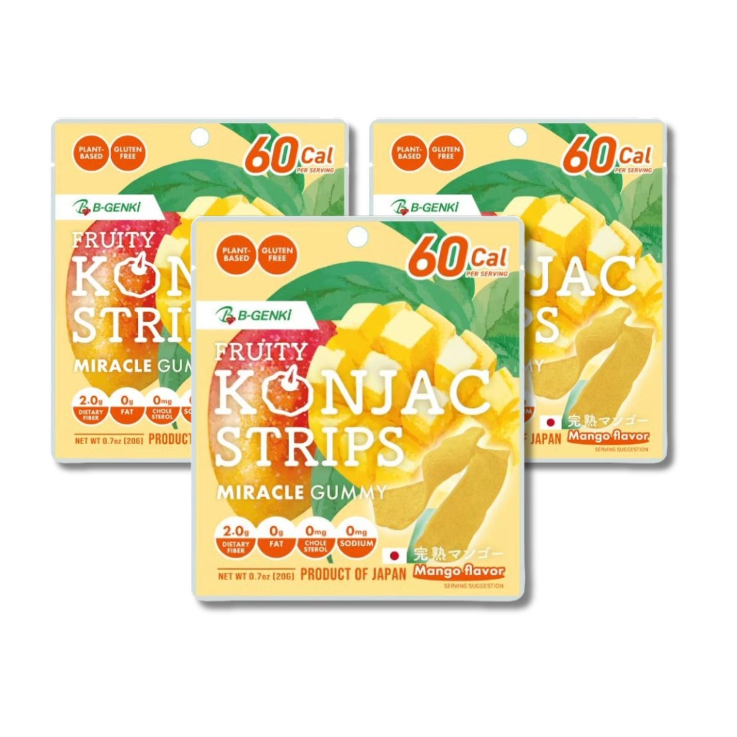 B-GENKi Fruity Konjac Strips Mango 0.7oz (20g), 3 Bags