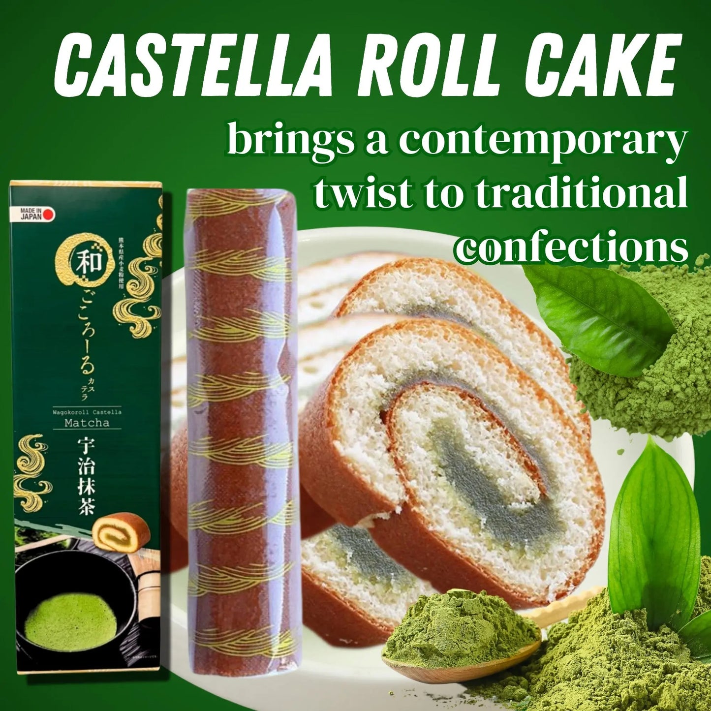 Wagokoroll Castella Roll Cake, Uji Matcha Flavor 200g Penguin