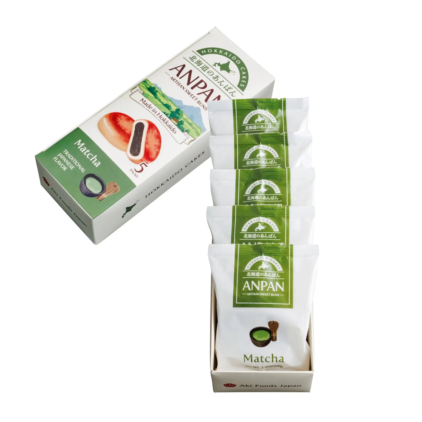 Hokkaido Matcha Anpan Sweet Bread (5 Pieces) Aki Foods Japan