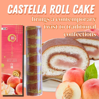Wagokoroll Castella Roll Cake, White Peach Flavor 200g Penguin