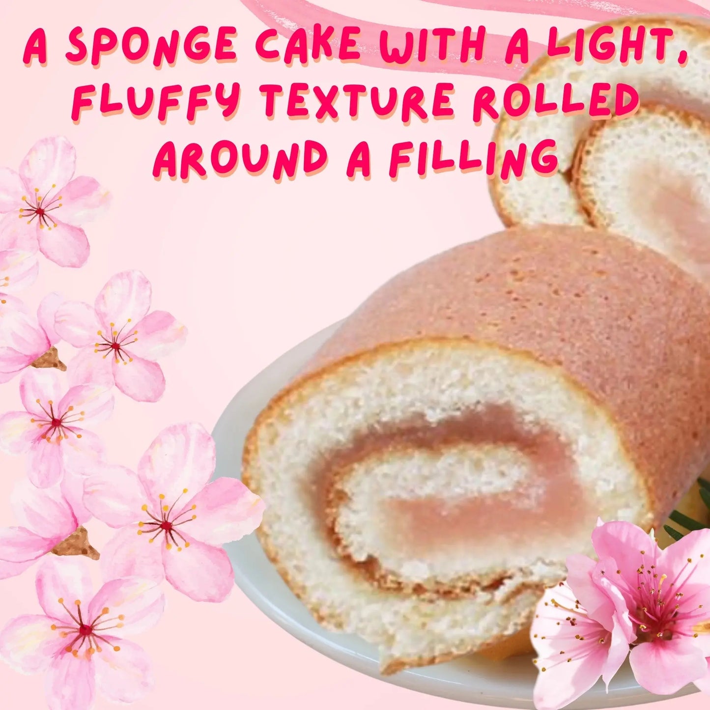 Wagokoroll Castella Roll Cake, Sakura (Cherry Blossom) Flavor 200g Penguin