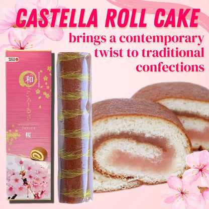 Wagokoroll Castella Roll Cake, Sakura (Cherry Blossom) Flavor 200g Penguin