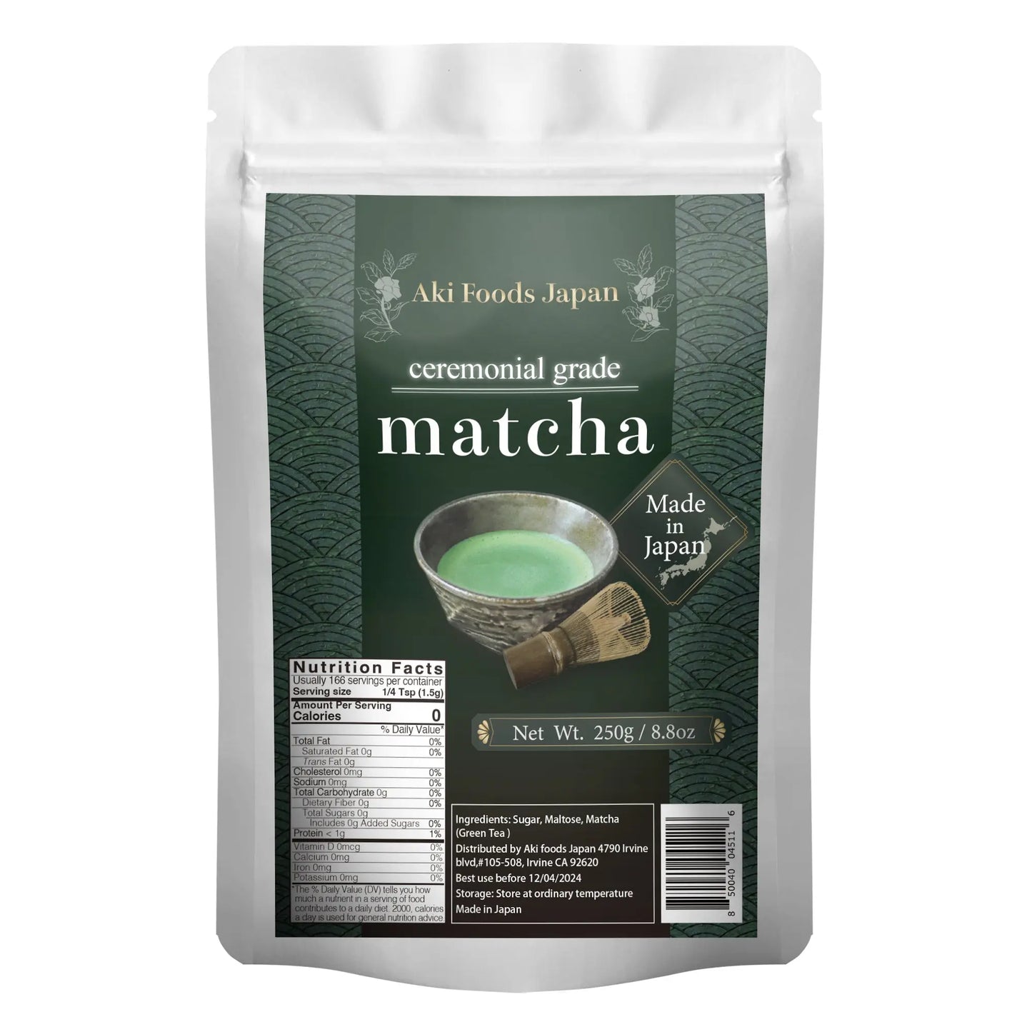 Ceremonial Grade Matcha Powder 8.8 oz Aki Foods Japan