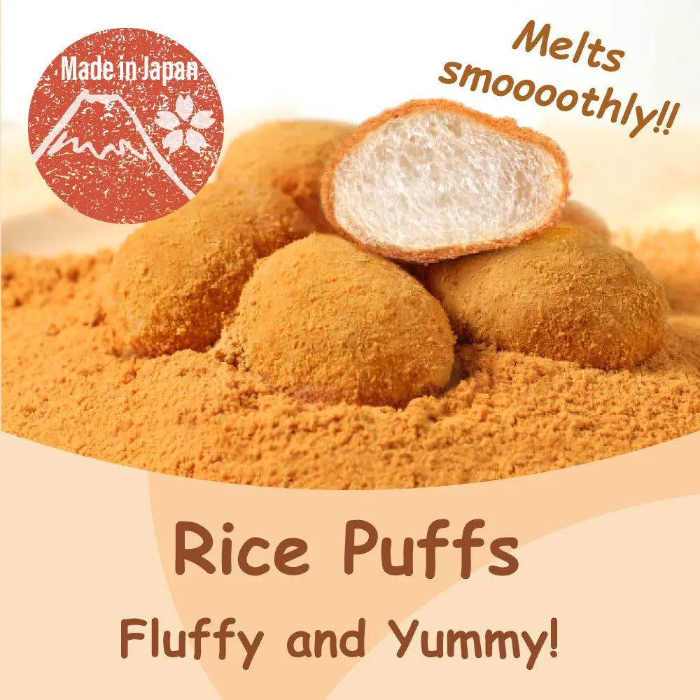 Funwari Meijin Kinako Mochi Rice Puffs – Roasted Soybean Snack, 3 Pack Echigo Seika